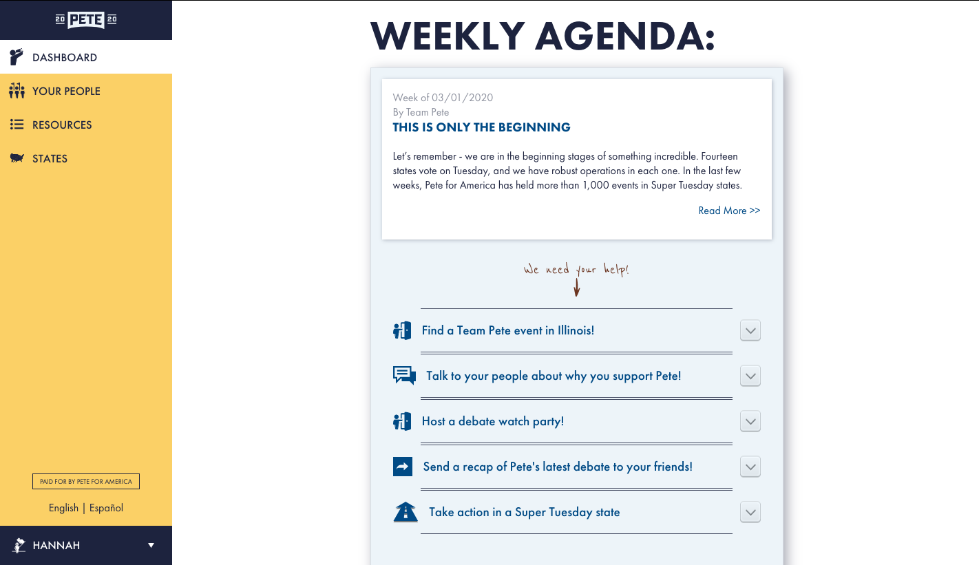 Edge homepage & weekly agenda