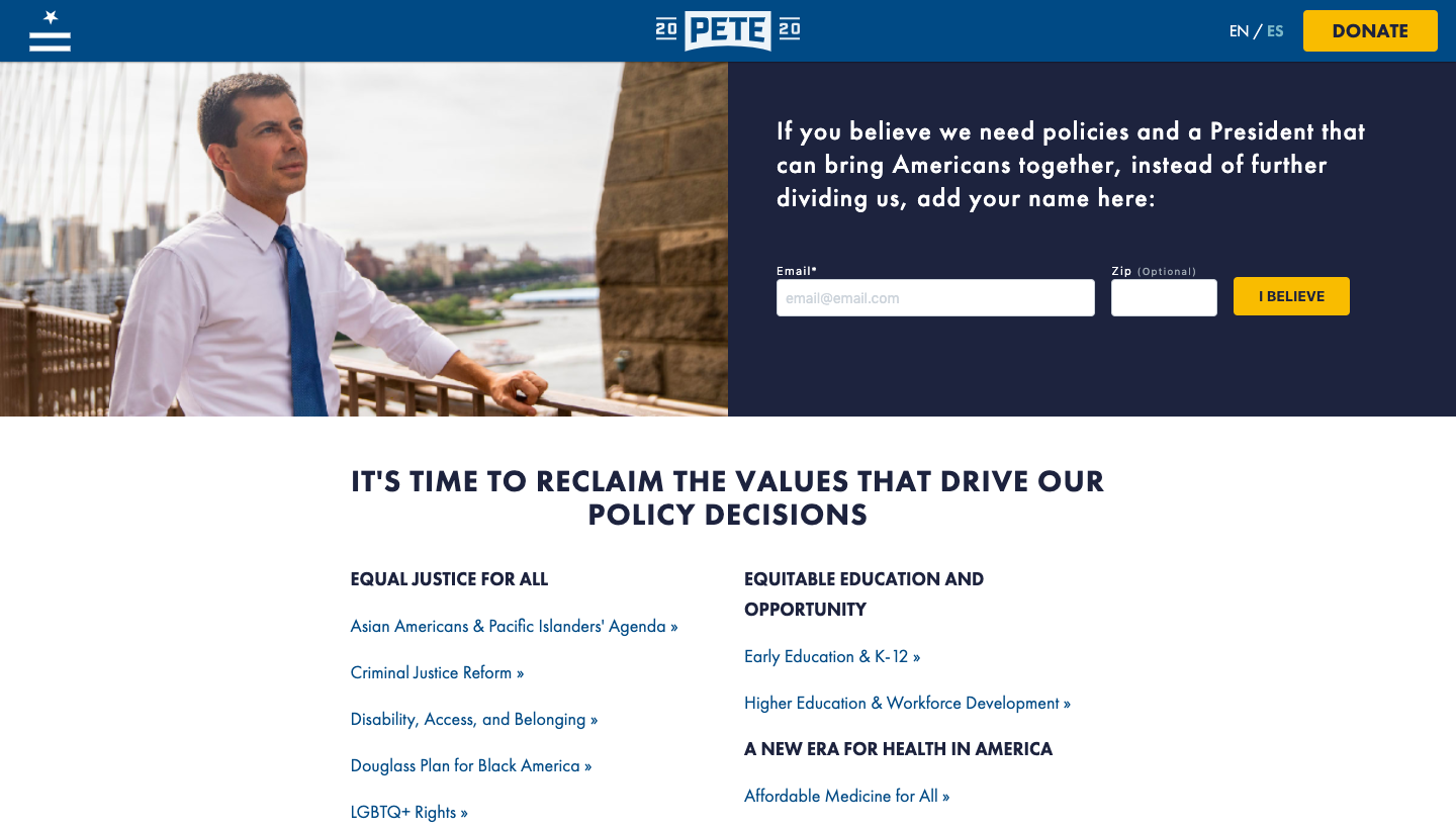 Pete for America Issues Page Hero
