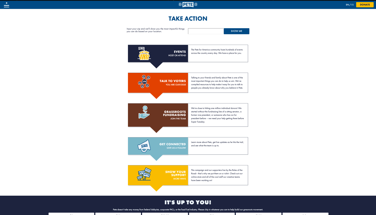 Take Action page initial state
