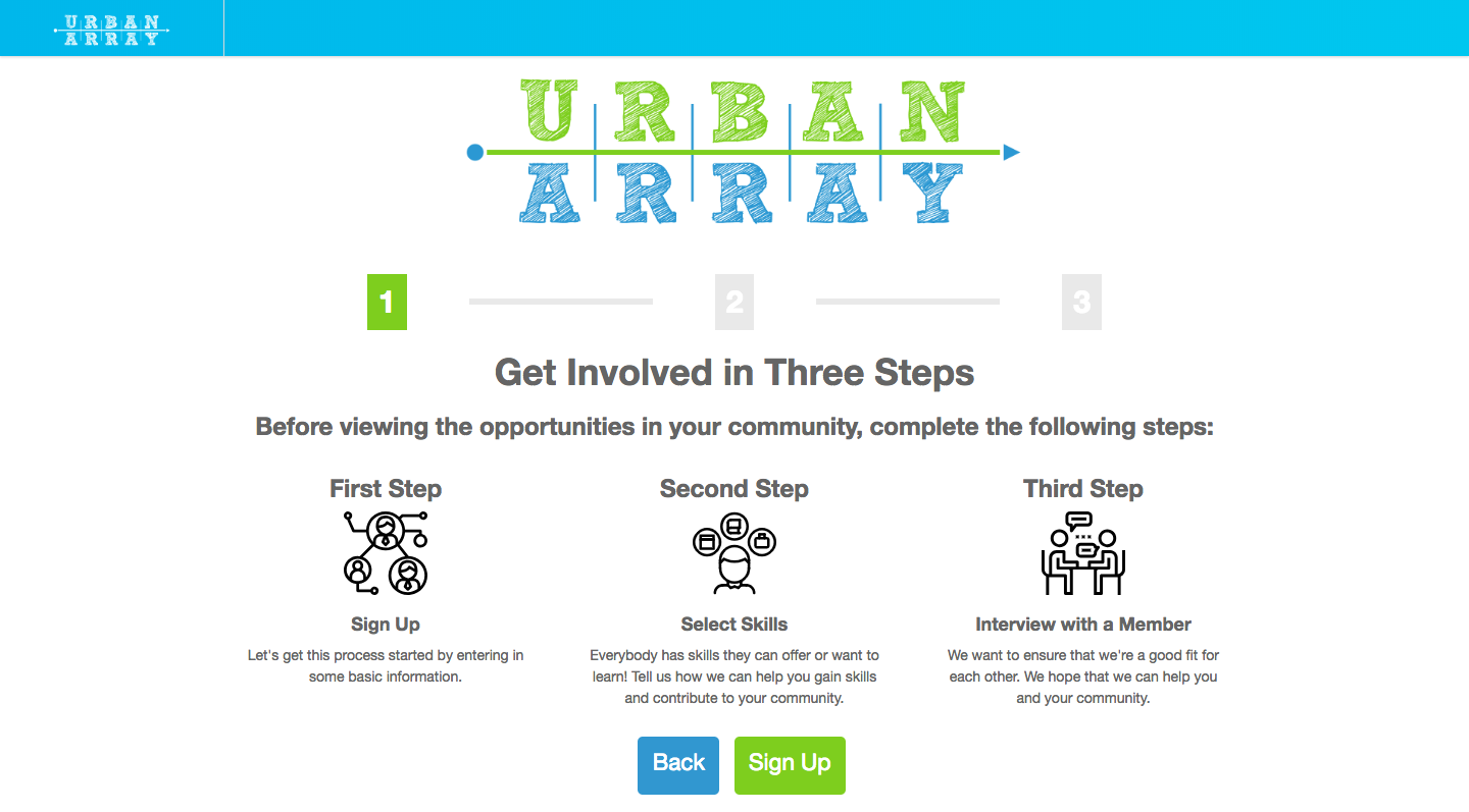 Urban Array onboarding page 1